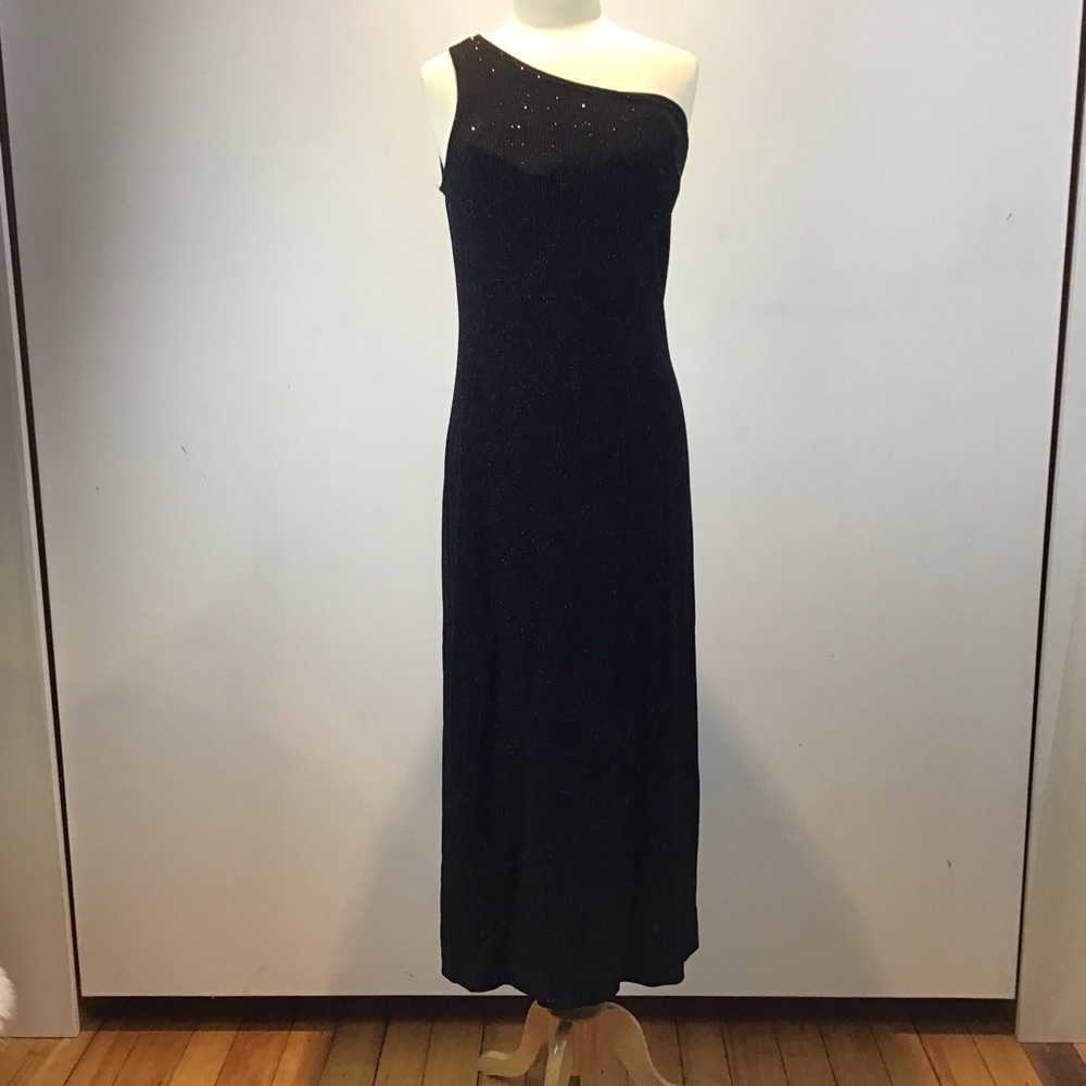 One shoulder, slinky, vintage?, Y2K , sparkly, stretch maxi evening gown. Sz 10
